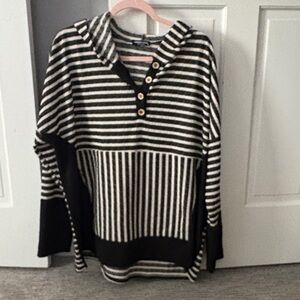HEIMISH USA Striped Cowl Neck Sweater - Black & White